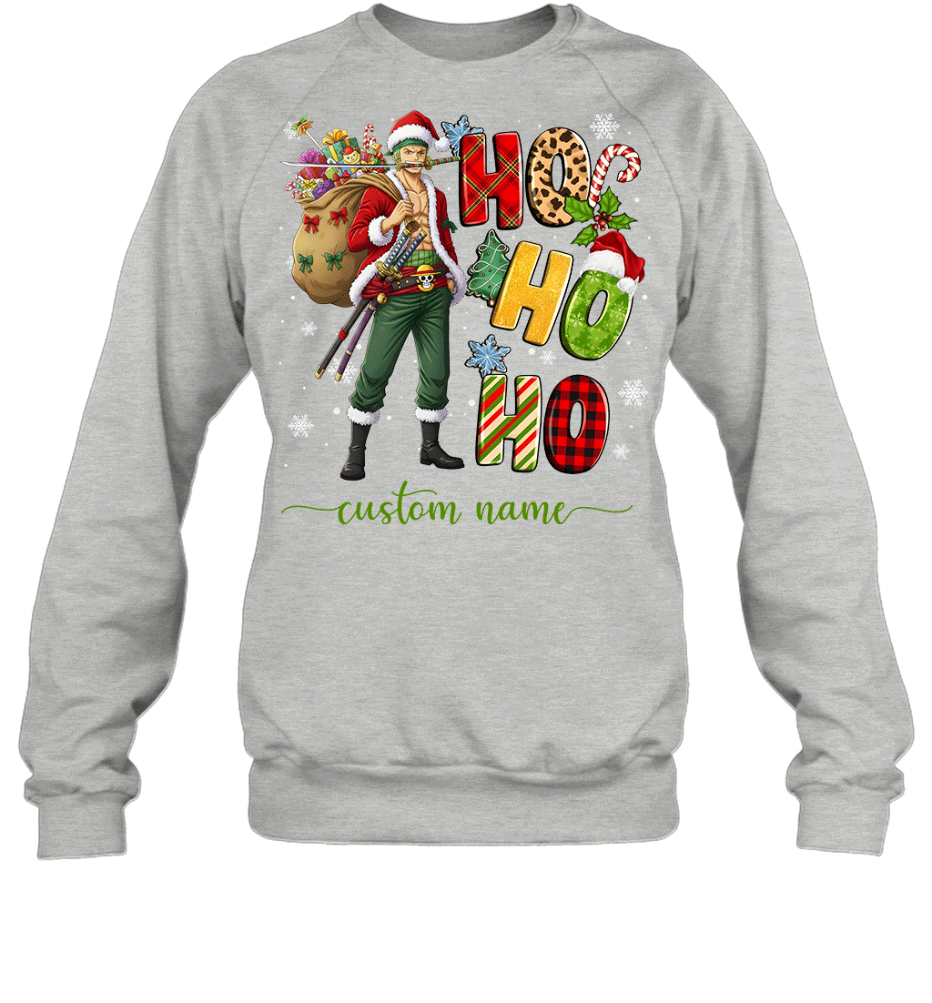 Zoro Christmas Ho Ho Ho Custom Name Graphic T-shirt