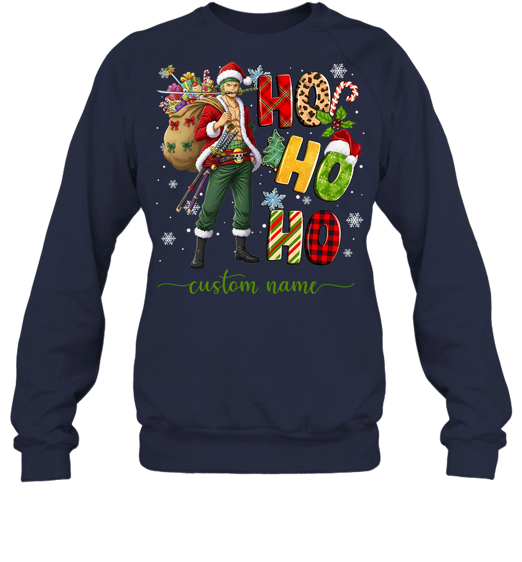 Zoro Christmas Ho Ho Ho Custom Name Graphic T-shirt