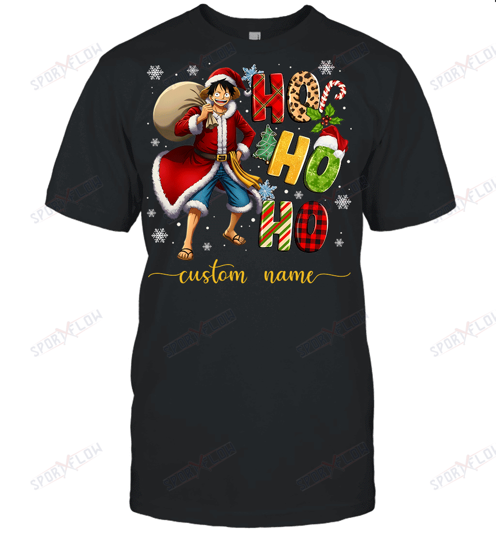 Monkey D. Luffy Christmas Ho Ho Ho Custom Name Graphic T-shirt