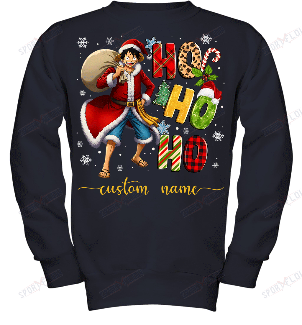 Monkey D. Luffy Christmas Ho Ho Ho Custom Name Graphic T-shirt
