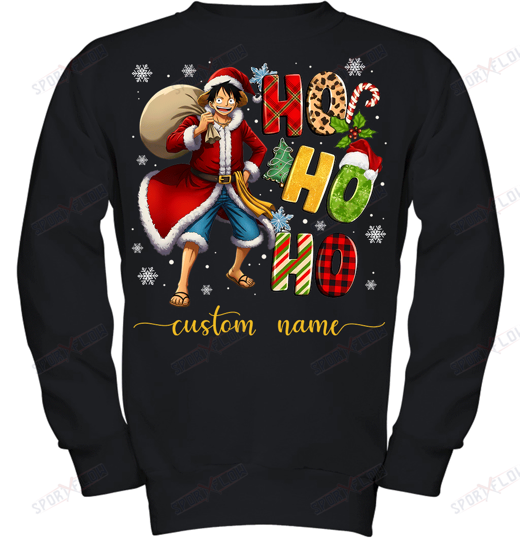 Monkey D. Luffy Christmas Ho Ho Ho Custom Name Graphic T-shirt