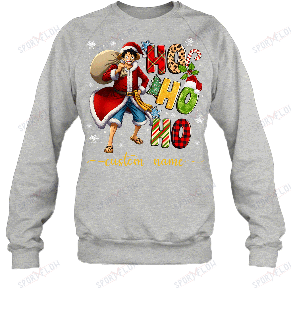 Monkey D. Luffy Christmas Ho Ho Ho Custom Name Graphic T-shirt