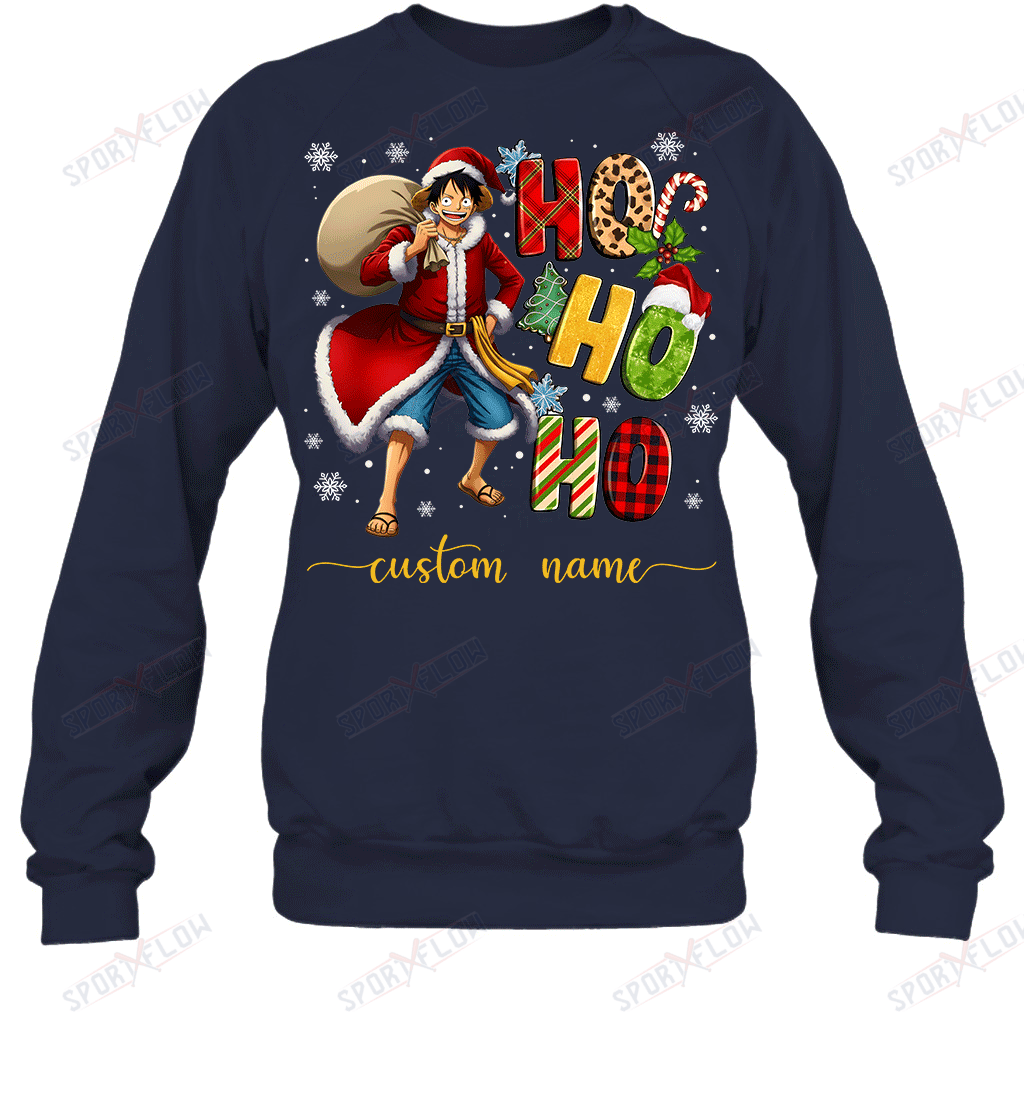 Monkey D. Luffy Christmas Ho Ho Ho Custom Name Graphic T-shirt