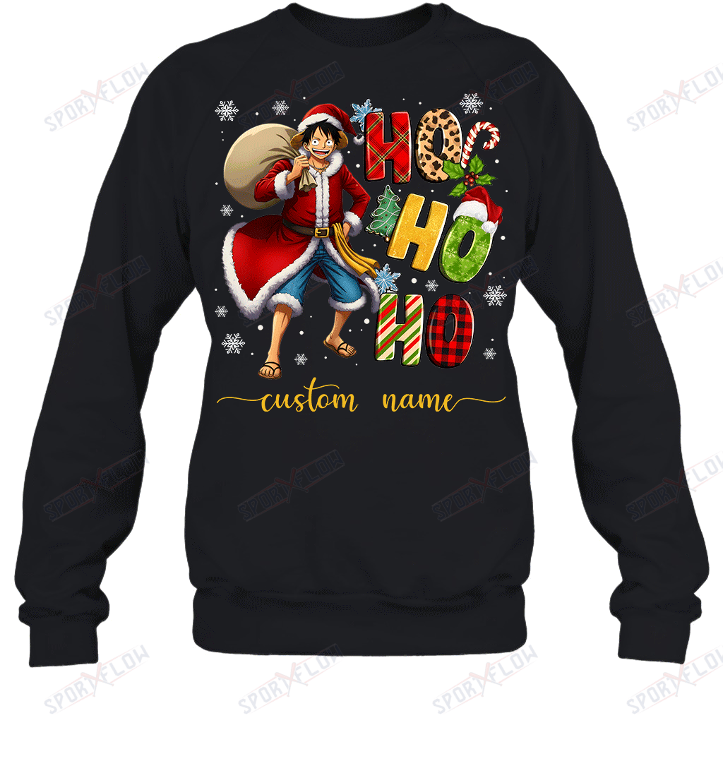 Monkey D. Luffy Christmas Ho Ho Ho Custom Name Graphic T-shirt