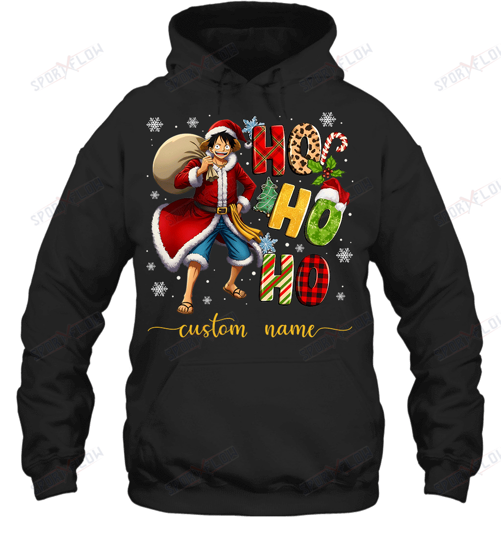 Monkey D. Luffy Christmas Ho Ho Ho Custom Name Graphic T-shirt