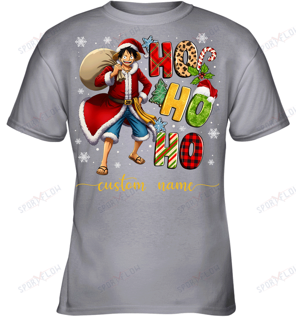 Monkey D. Luffy Christmas Ho Ho Ho Custom Name Graphic T-shirt