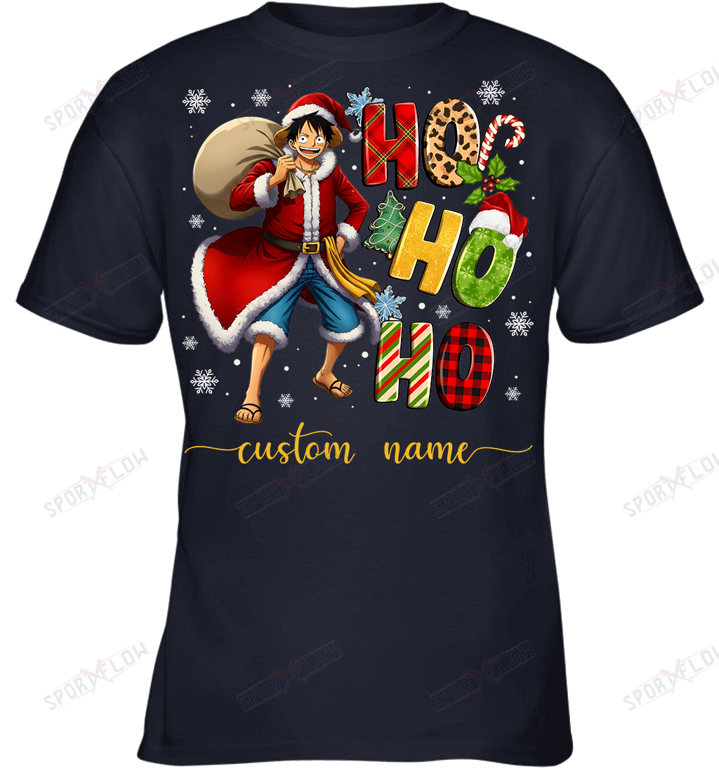 Monkey D. Luffy Christmas Ho Ho Ho Custom Name Graphic T-shirt