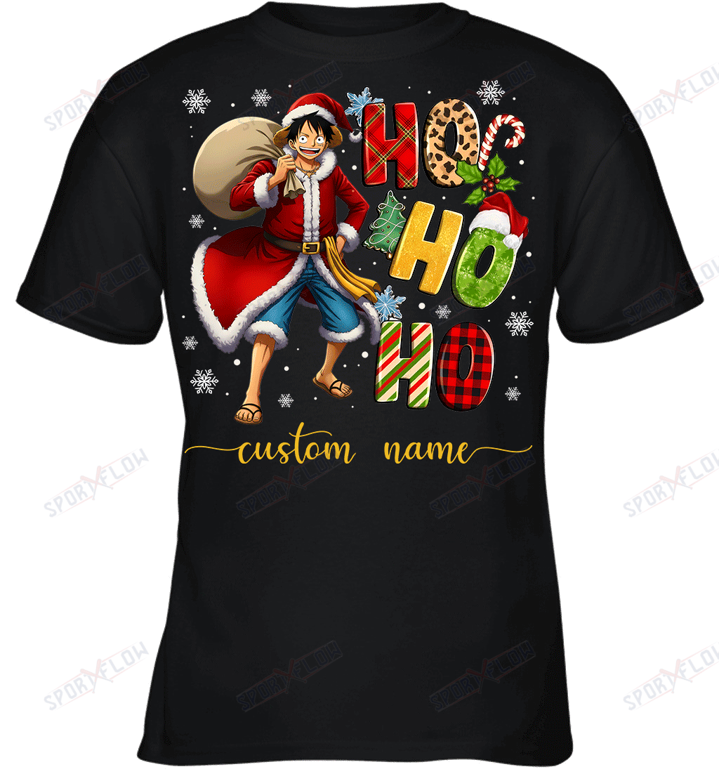 Monkey D. Luffy Christmas Ho Ho Ho Custom Name Graphic T-shirt