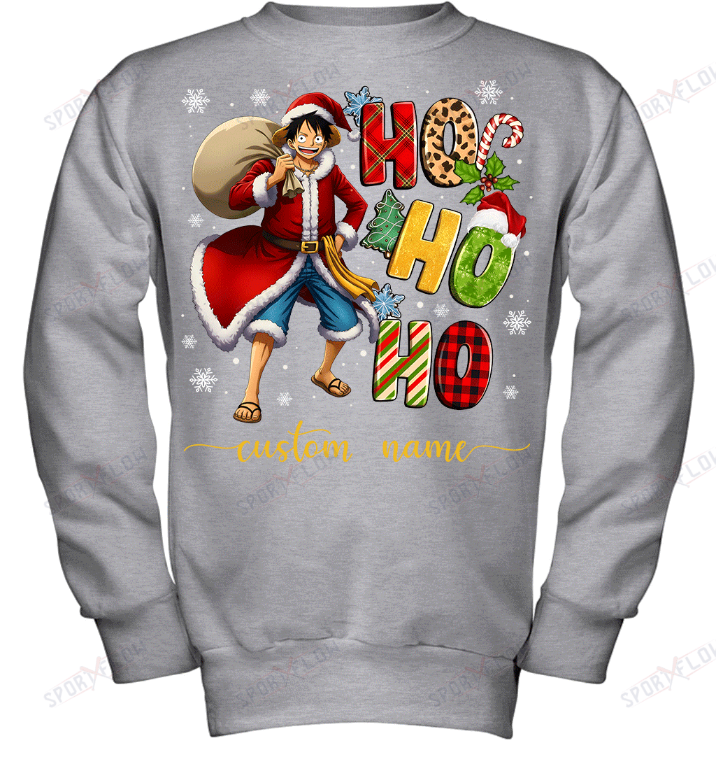 Monkey D. Luffy Christmas Ho Ho Ho Custom Name Graphic T-shirt