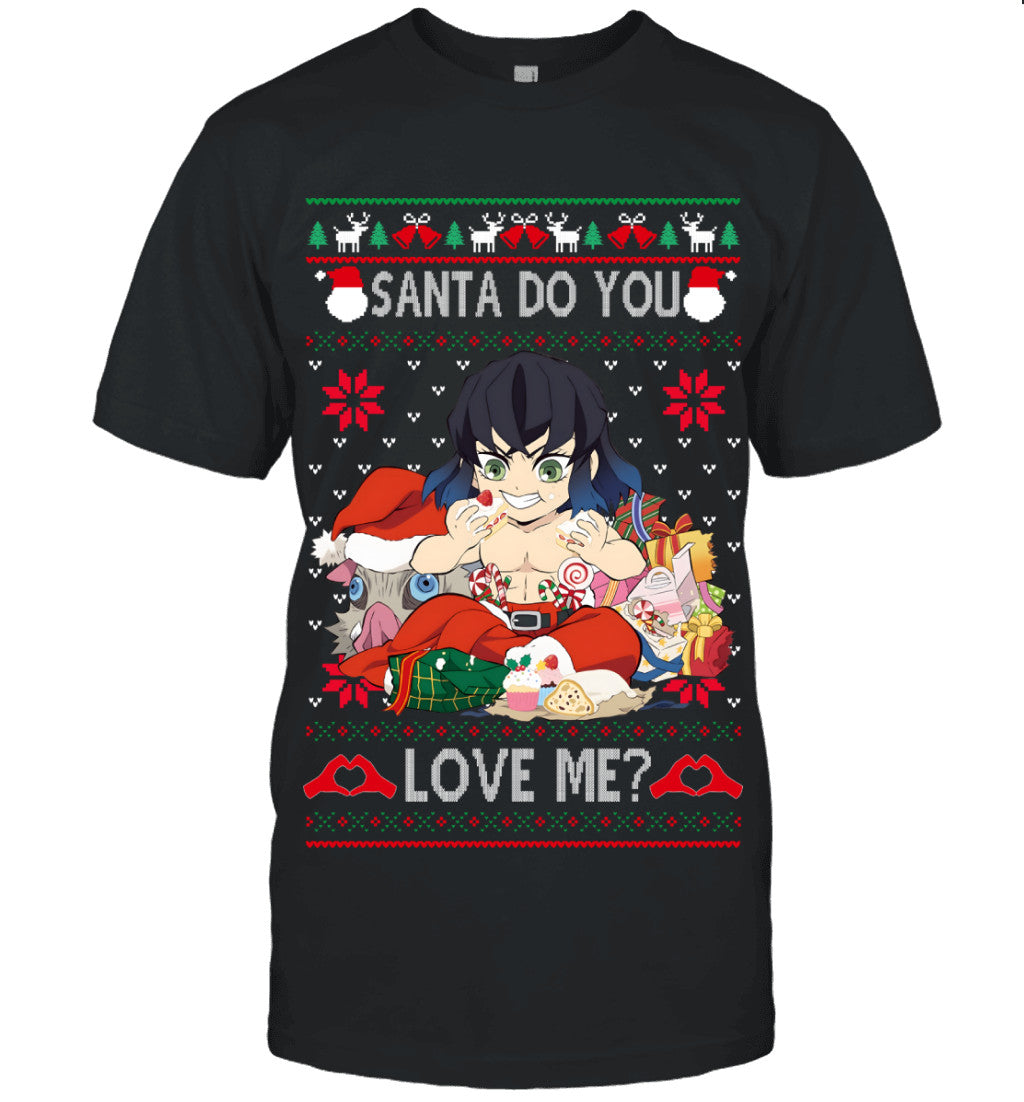 Inosuke Hashibira Demon Slayer Santa Do You Love Me Ugly Christmas T-Shirt