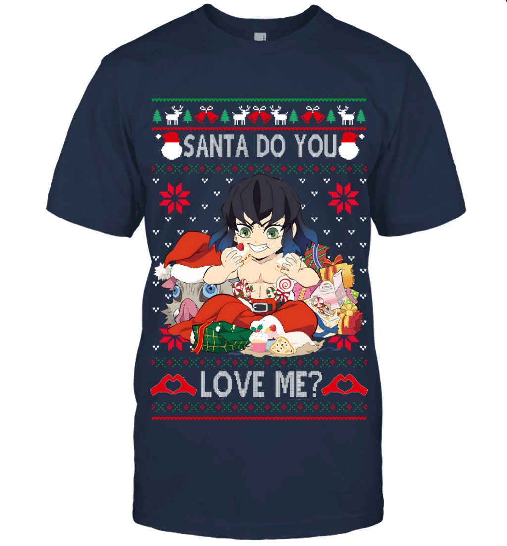 Inosuke Hashibira Demon Slayer Santa Do You Love Me Ugly Christmas T-Shirt