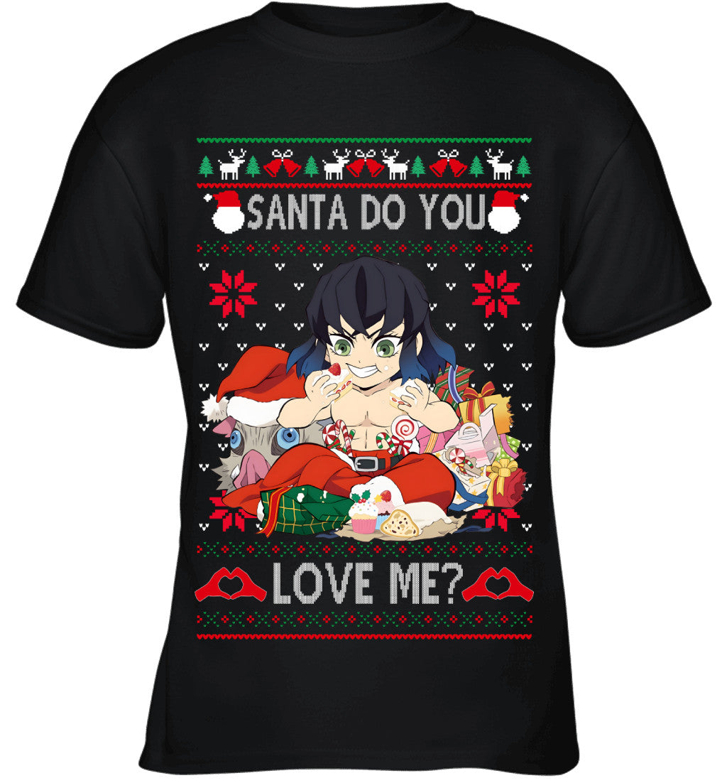 Inosuke Hashibira Demon Slayer Santa Do You Love Me Ugly Christmas T-Shirt