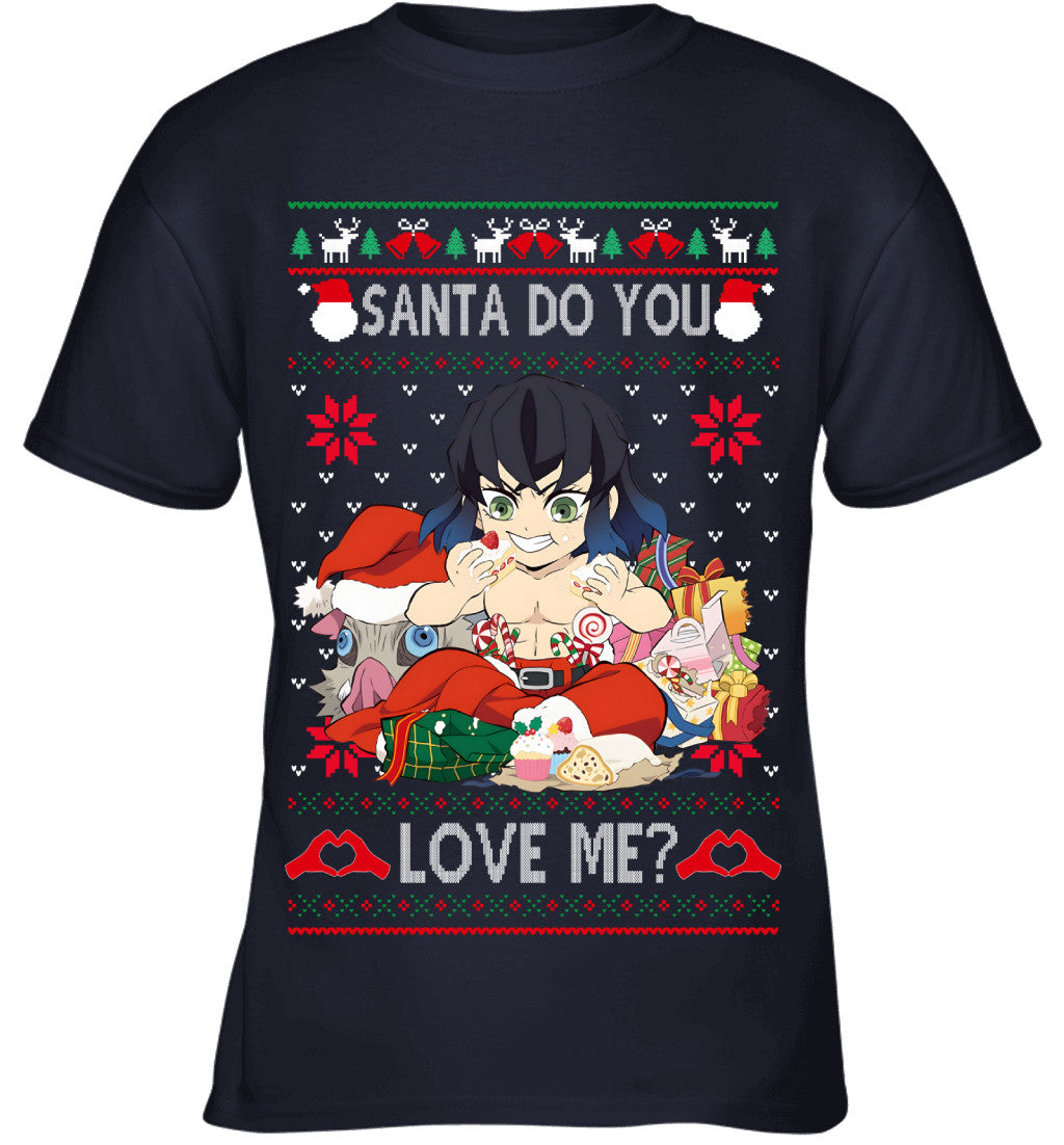 Inosuke Hashibira Demon Slayer Santa Do You Love Me Ugly Christmas T-Shirt