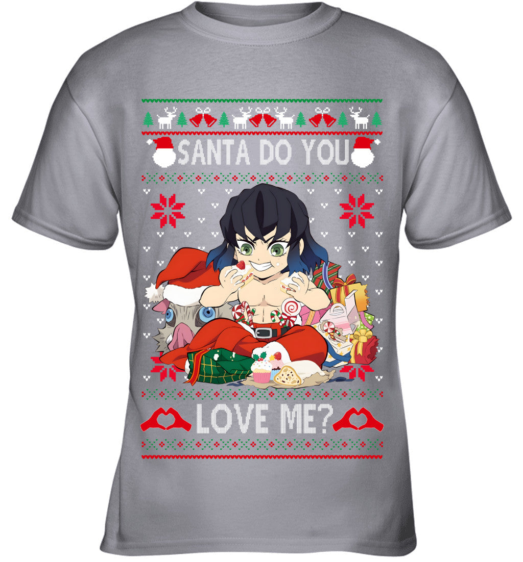Inosuke Hashibira Demon Slayer Santa Do You Love Me Ugly Christmas T-Shirt