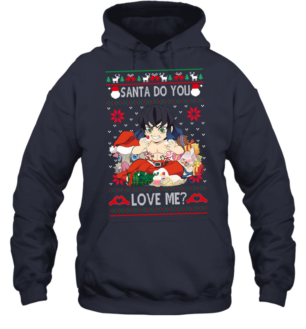 Inosuke Hashibira Demon Slayer Santa Do You Love Me Ugly Christmas T-Shirt