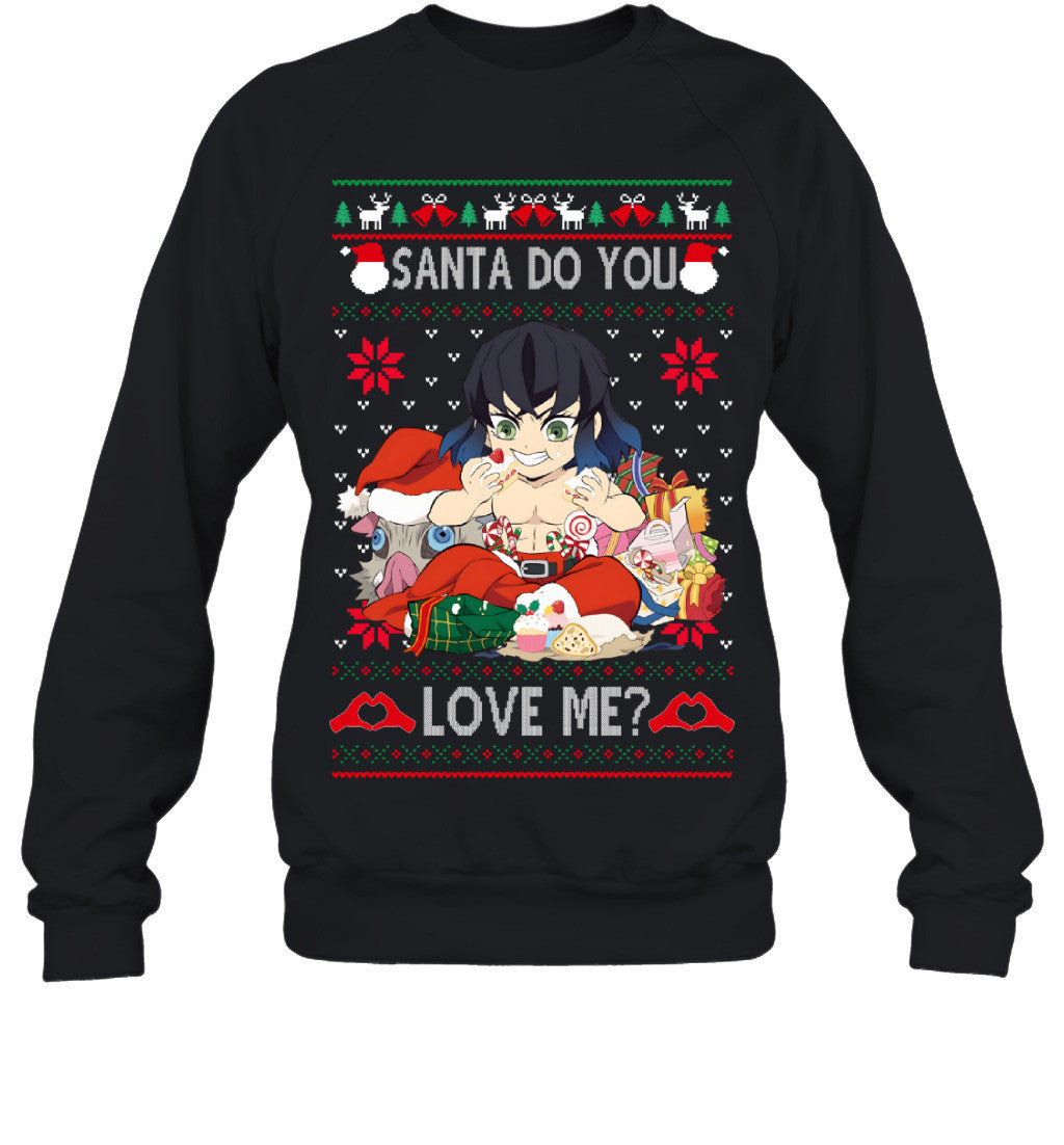 Inosuke Hashibira Demon Slayer Santa Do You Love Me Ugly Christmas T-Shirt