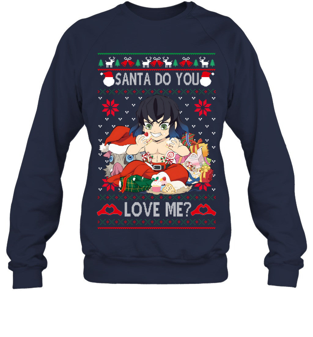 Inosuke Hashibira Demon Slayer Santa Do You Love Me Ugly Christmas T-Shirt