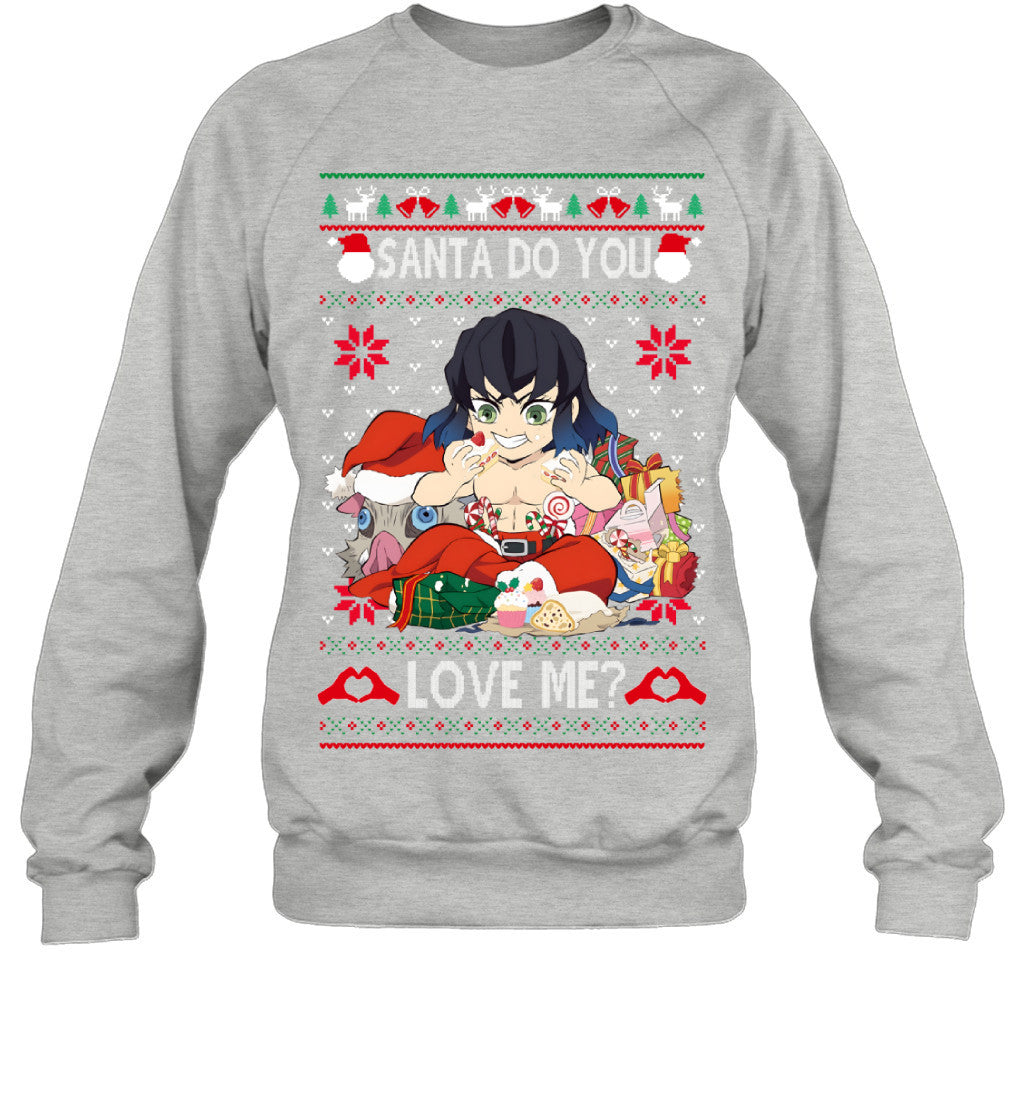Inosuke Hashibira Demon Slayer Santa Do You Love Me Ugly Christmas T-Shirt
