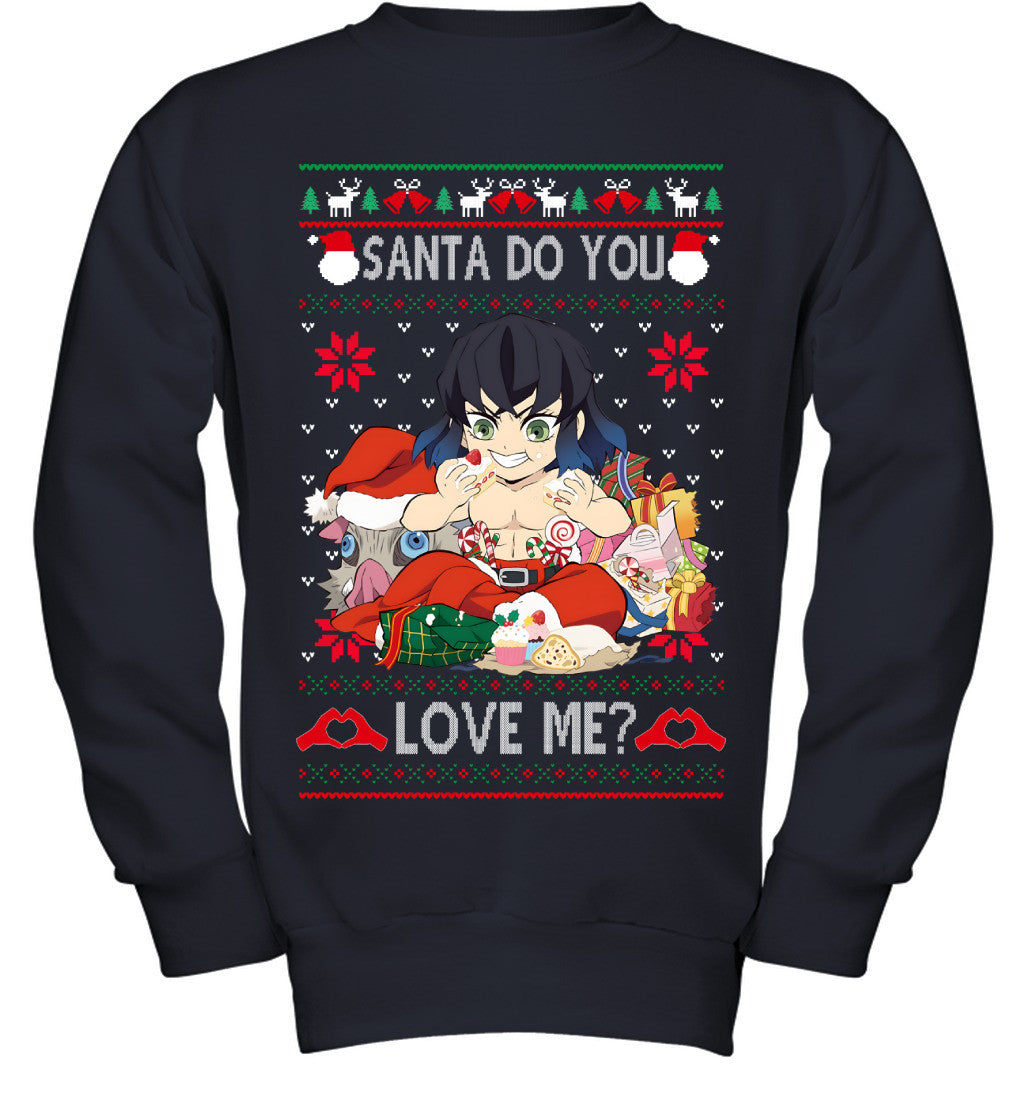 Inosuke Hashibira Demon Slayer Santa Do You Love Me Ugly Christmas T-Shirt