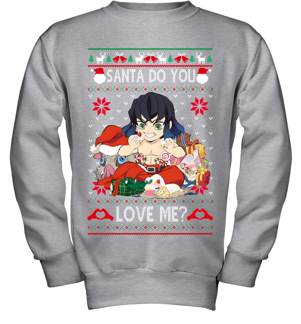 Inosuke Hashibira Demon Slayer Santa Do You Love Me Ugly Christmas T-Shirt