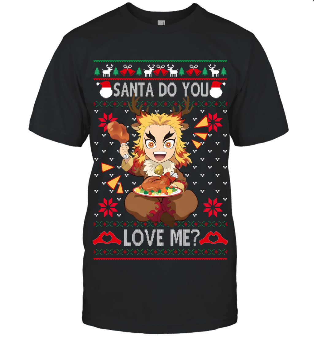 Kyojuro Rengoku Demon Slayer Santa Do You Love Me Ugly Christmas T-Shirt