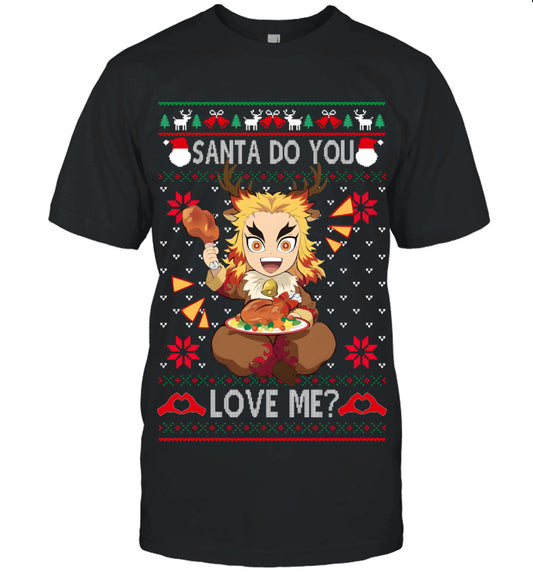 Kyojuro Rengoku Demon Slayer Santa Do You Love Me Ugly Christmas T-Shirt