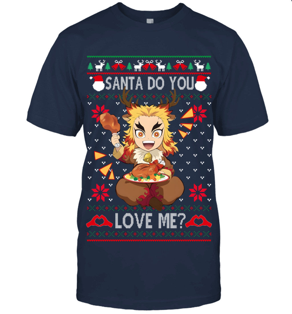 Kyojuro Rengoku Demon Slayer Santa Do You Love Me Ugly Christmas T-Shirt