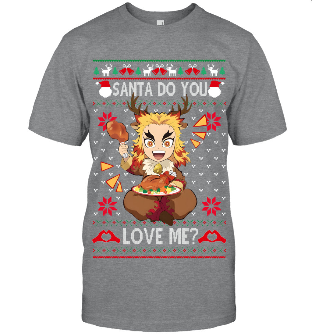 Kyojuro Rengoku Demon Slayer Santa Do You Love Me Ugly Christmas T-Shirt