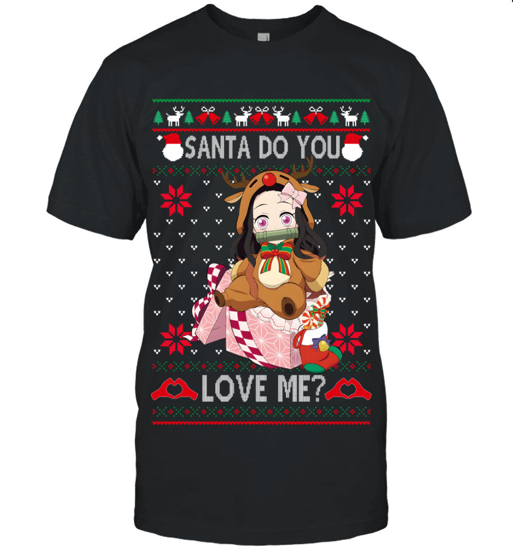 Nezuko Kamado Demon Slayer Santa Do You Love Me Ugly Christmas T-Shirt