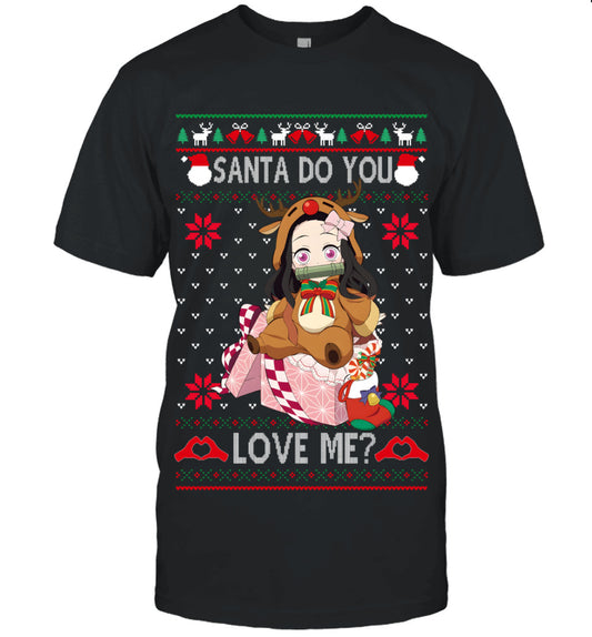Nezuko Kamado Demon Slayer Santa Do You Love Me Ugly Christmas T-Shirt