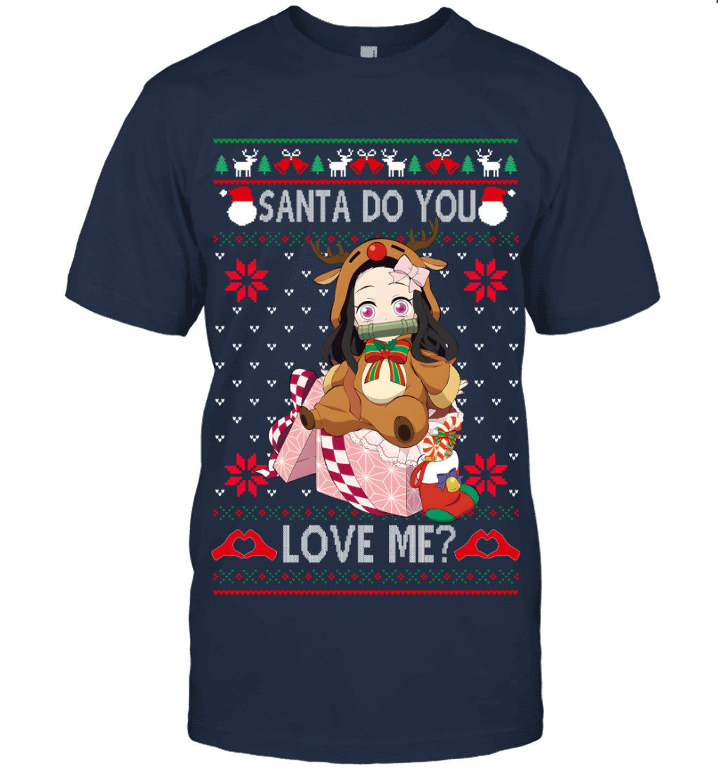 Nezuko Kamado Demon Slayer Santa Do You Love Me Ugly Christmas T-Shirt