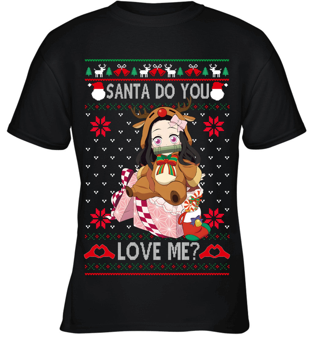 Nezuko Kamado Demon Slayer Santa Do You Love Me Ugly Christmas T-Shirt
