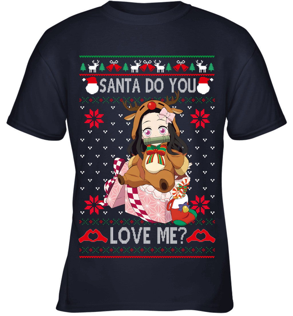 Nezuko Kamado Demon Slayer Santa Do You Love Me Ugly Christmas T-Shirt