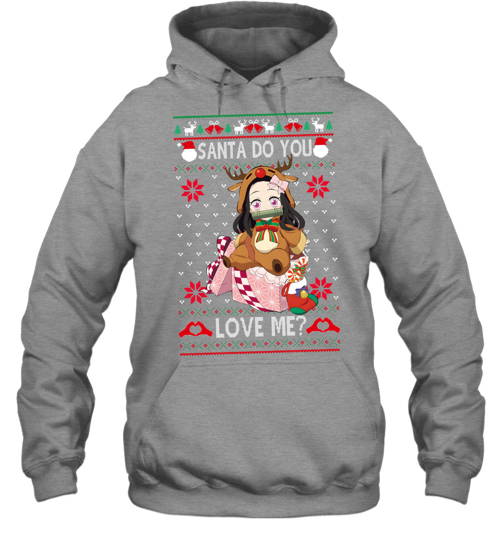 Nezuko Kamado Demon Slayer Santa Do You Love Me Ugly Christmas T-Shirt
