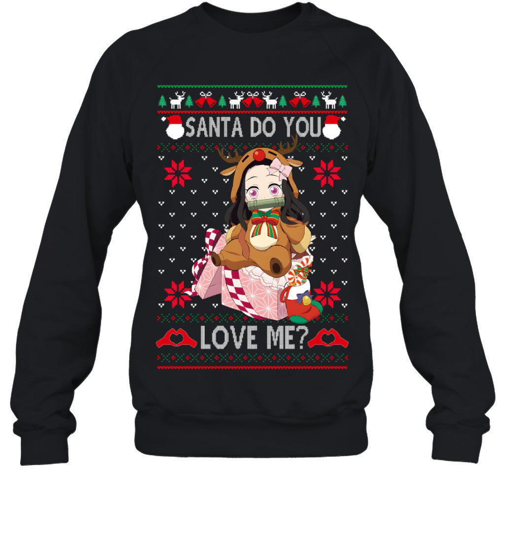 Nezuko Kamado Demon Slayer Santa Do You Love Me Ugly Christmas T-Shirt