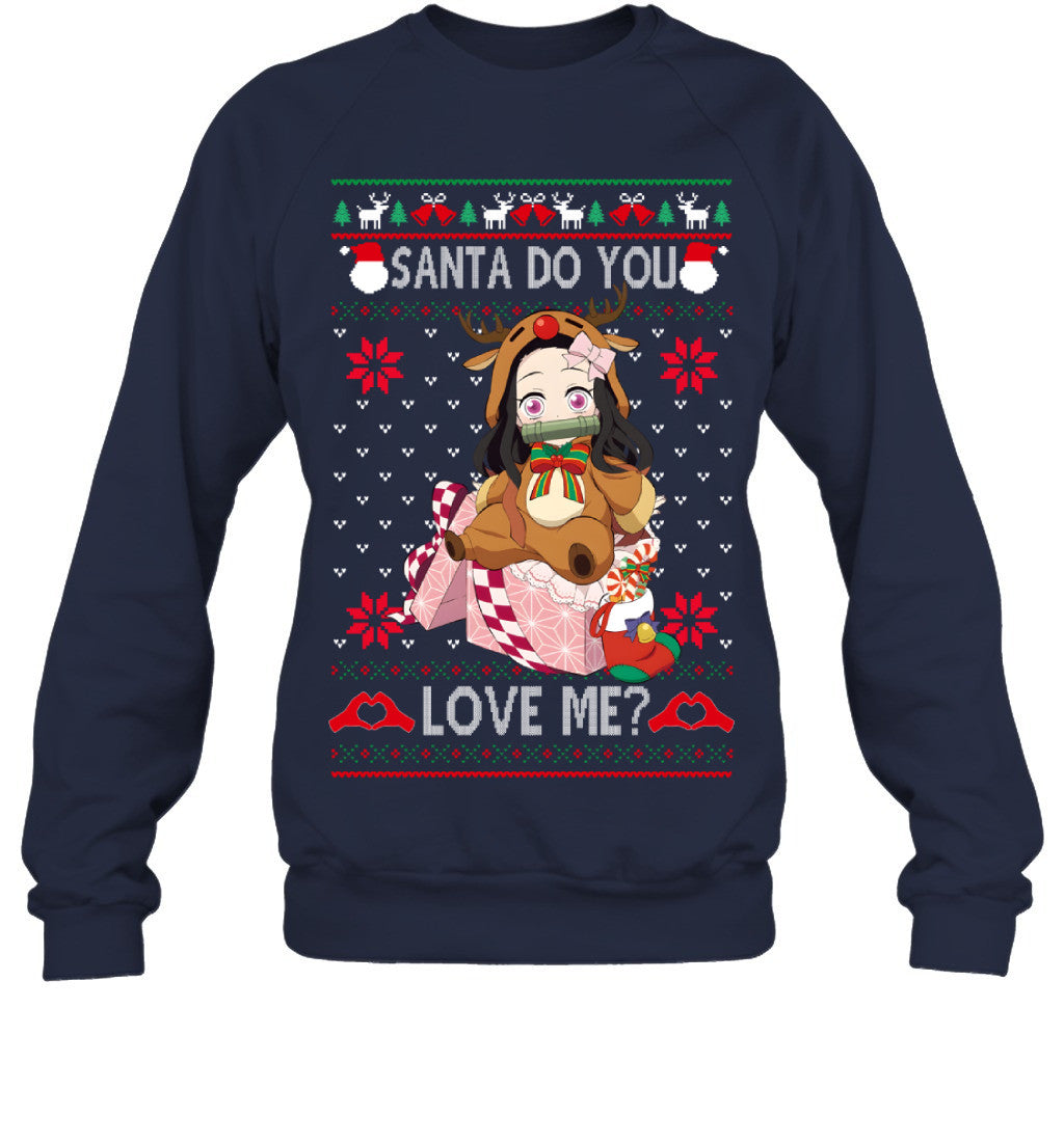 Nezuko Kamado Demon Slayer Santa Do You Love Me Ugly Christmas T-Shirt