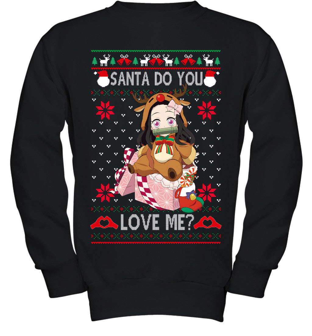 Nezuko Kamado Demon Slayer Santa Do You Love Me Ugly Christmas T-Shirt