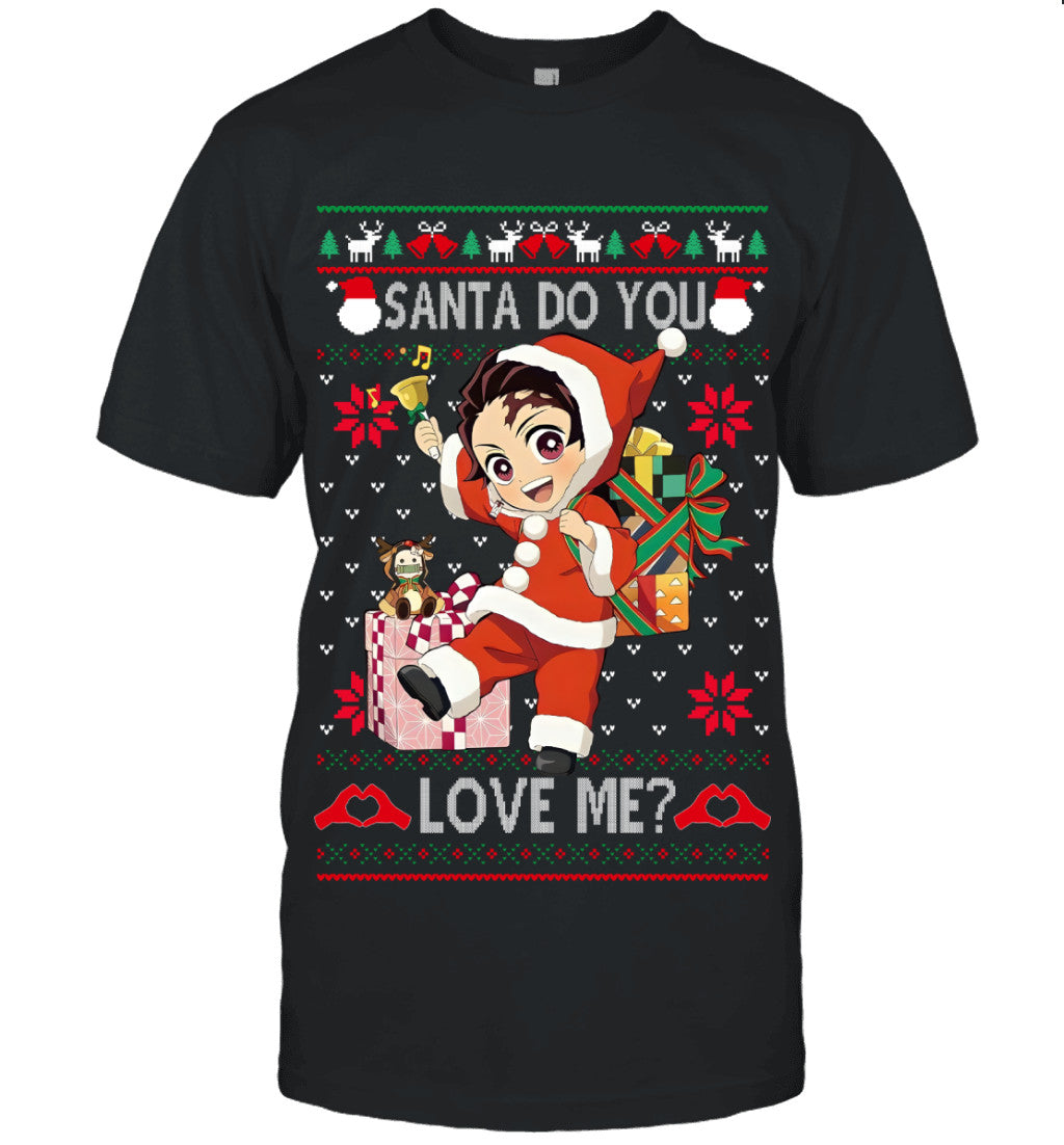Tanjiro Kamado Demon Slayer Santa Do You Love Me Ugly Christmas T-Shirt