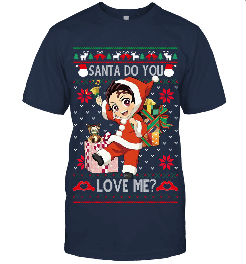 Tanjiro Kamado Demon Slayer Santa Do You Love Me Ugly Christmas T-Shirt