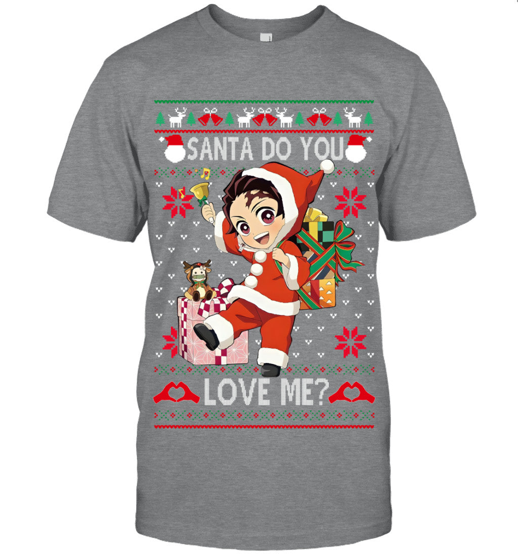 Tanjiro Kamado Demon Slayer Santa Do You Love Me Ugly Christmas T-Shirt