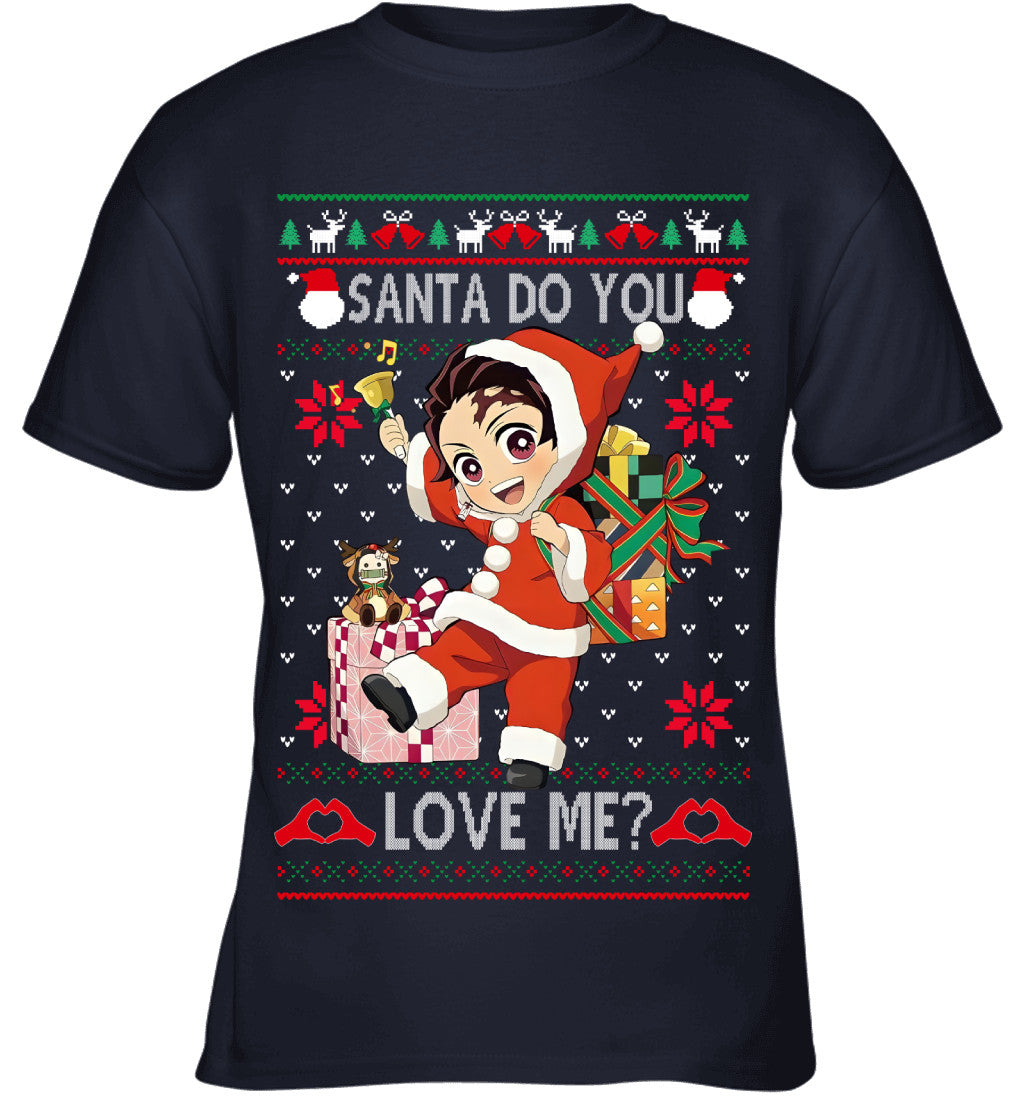 Tanjiro Kamado Demon Slayer Santa Do You Love Me Ugly Christmas T-Shirt