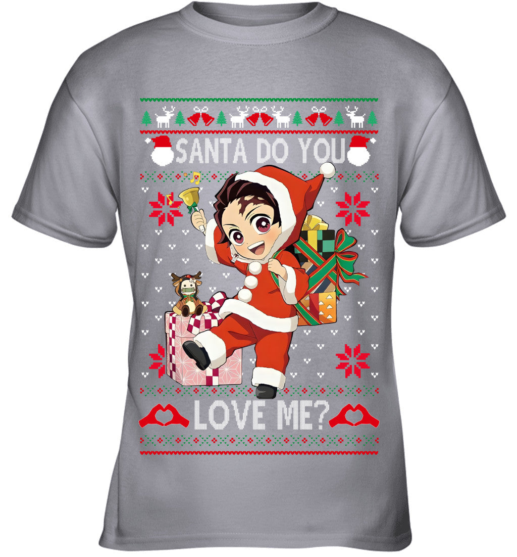 Tanjiro Kamado Demon Slayer Santa Do You Love Me Ugly Christmas T-Shirt
