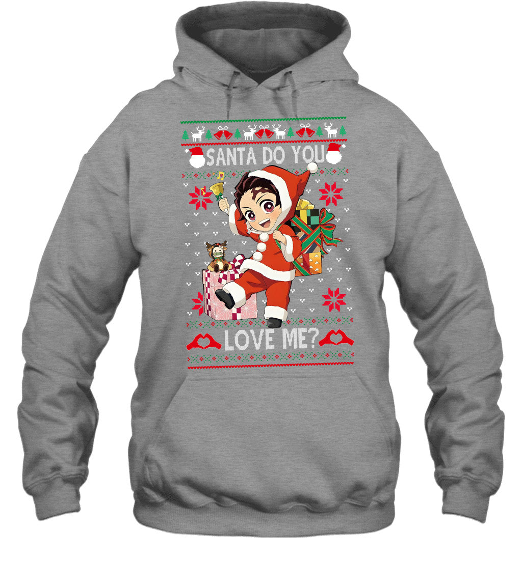 Tanjiro Kamado Demon Slayer Santa Do You Love Me Ugly Christmas T-Shirt