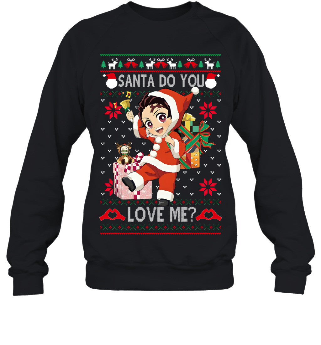 Tanjiro Kamado Demon Slayer Santa Do You Love Me Ugly Christmas T-Shirt