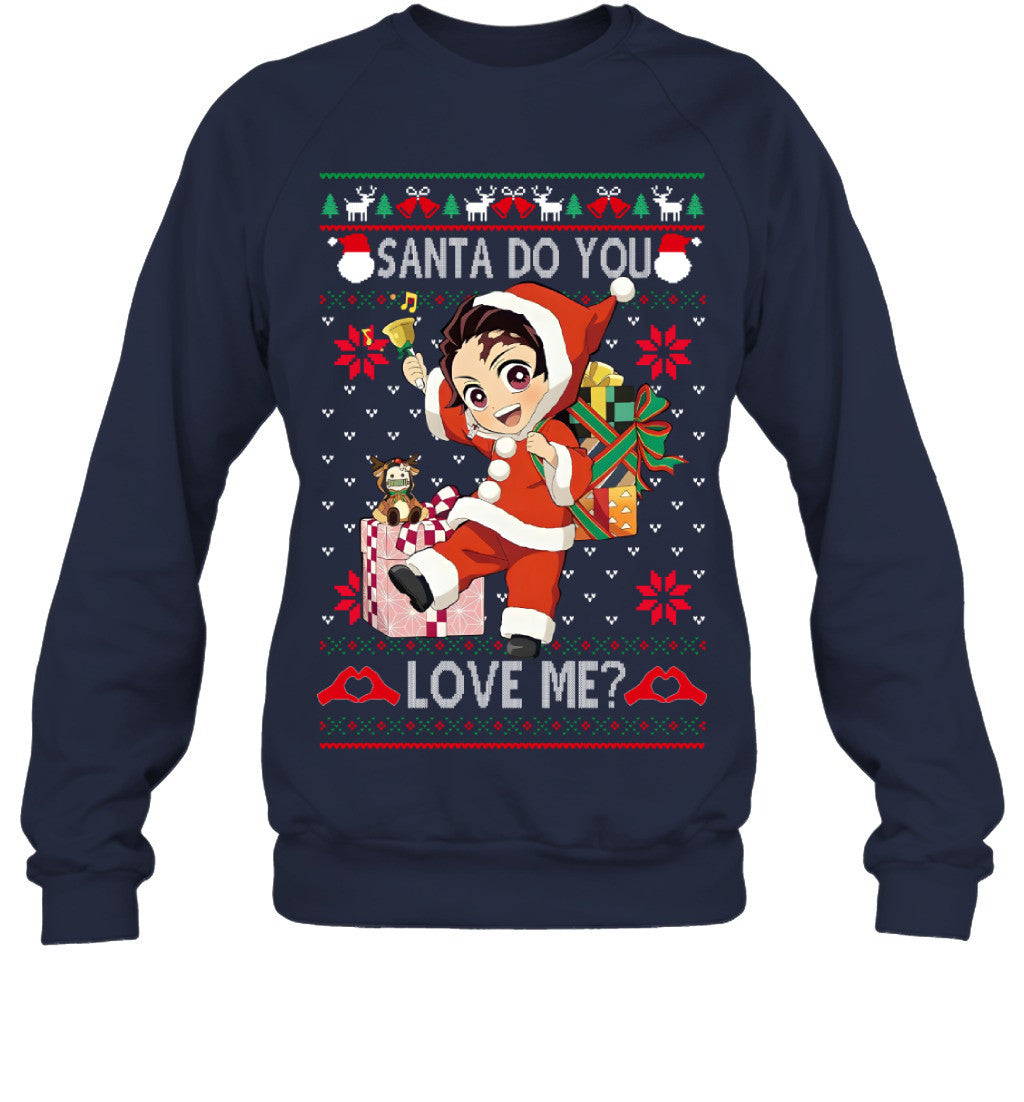 Tanjiro Kamado Demon Slayer Santa Do You Love Me Ugly Christmas T-Shirt