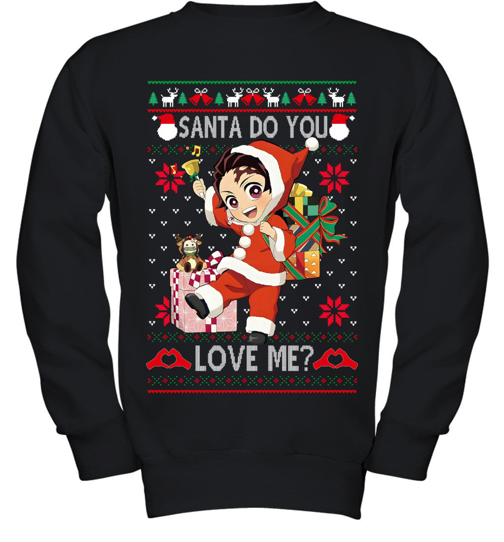 Tanjiro Kamado Demon Slayer Santa Do You Love Me Ugly Christmas T-Shirt