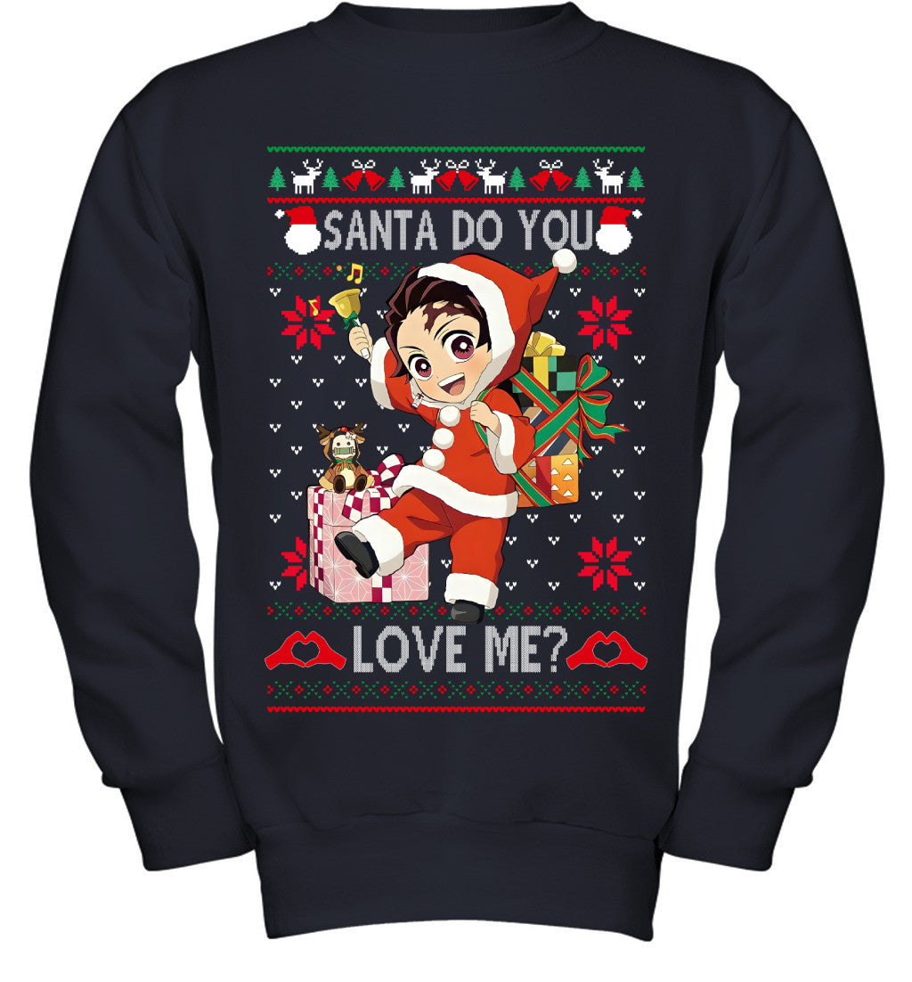 Tanjiro Kamado Demon Slayer Santa Do You Love Me Ugly Christmas T-Shirt