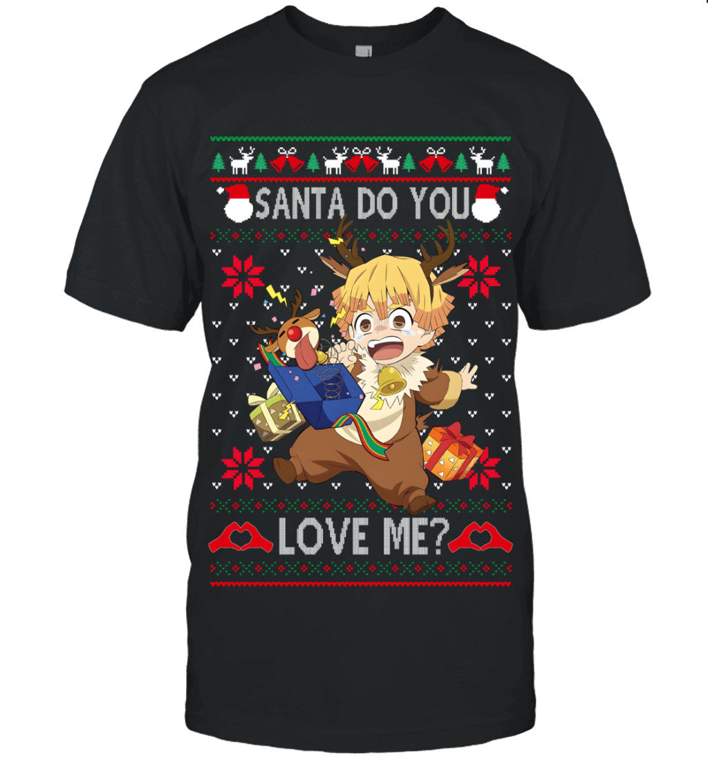 Zenitsu Agatsuma Demon Slayer Santa Do You Love Me Ugly Christmas T-Shirt