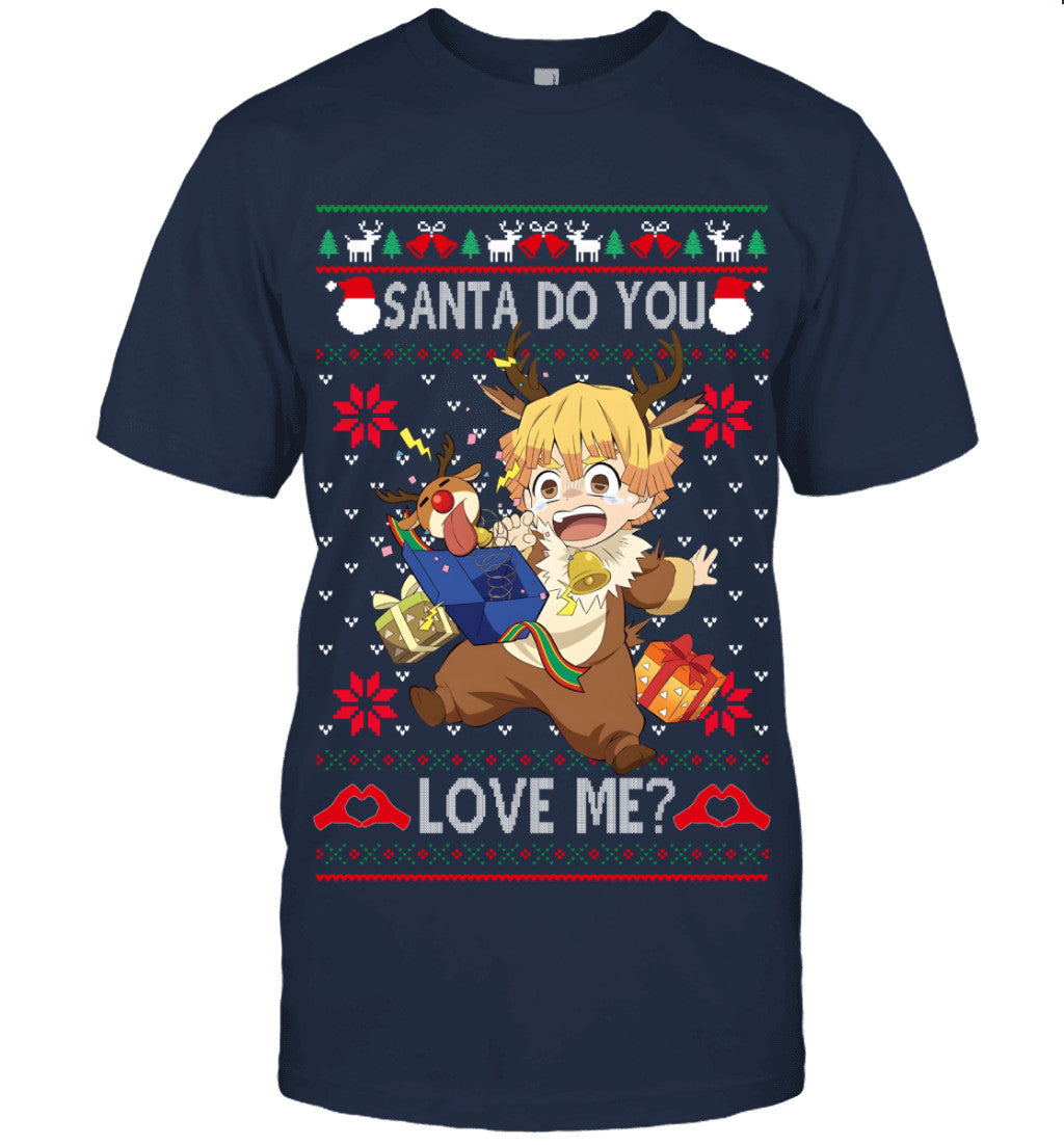 Zenitsu Agatsuma Demon Slayer Santa Do You Love Me Ugly Christmas T-Shirt