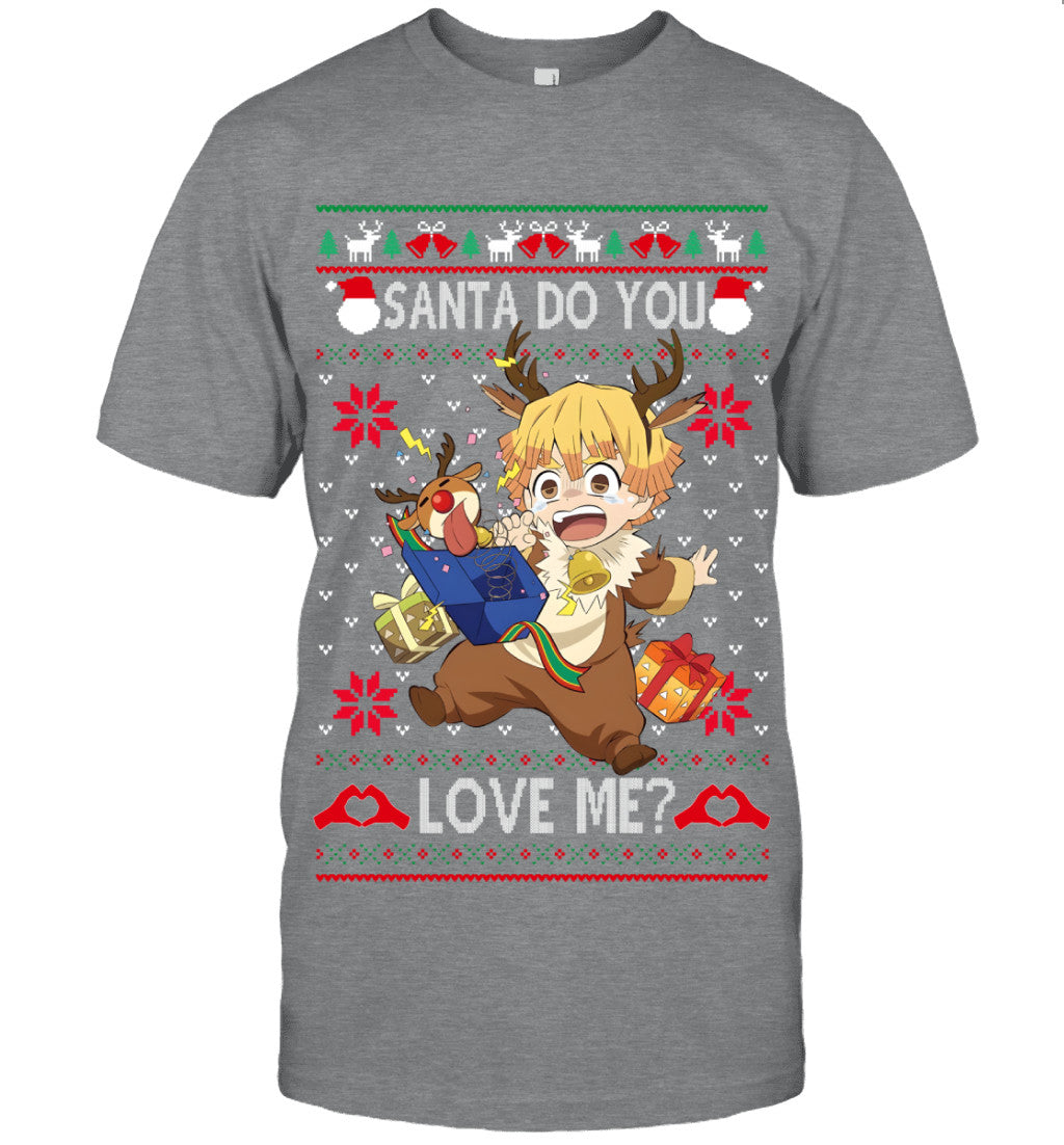 Zenitsu Agatsuma Demon Slayer Santa Do You Love Me Ugly Christmas T-Shirt